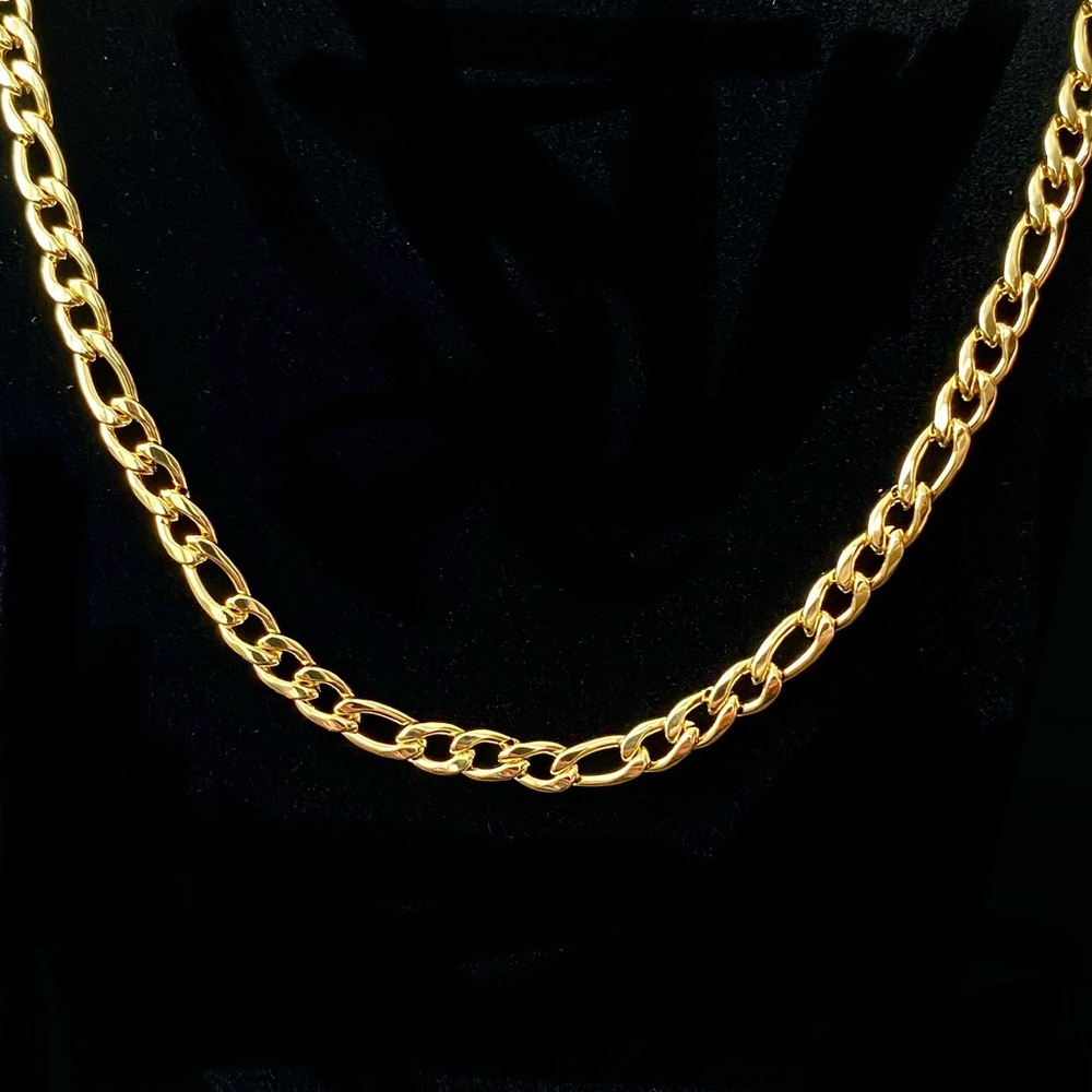 22” Gold Plated Stainless Steel Figaro Chain for Men – 5mm - Picture 2 of 4